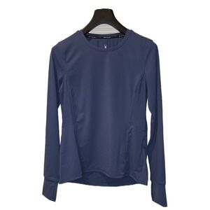 Spyder Active Womens Blue Long‎ Sleeve Running Top Thumbholes Zip Pocket Size M